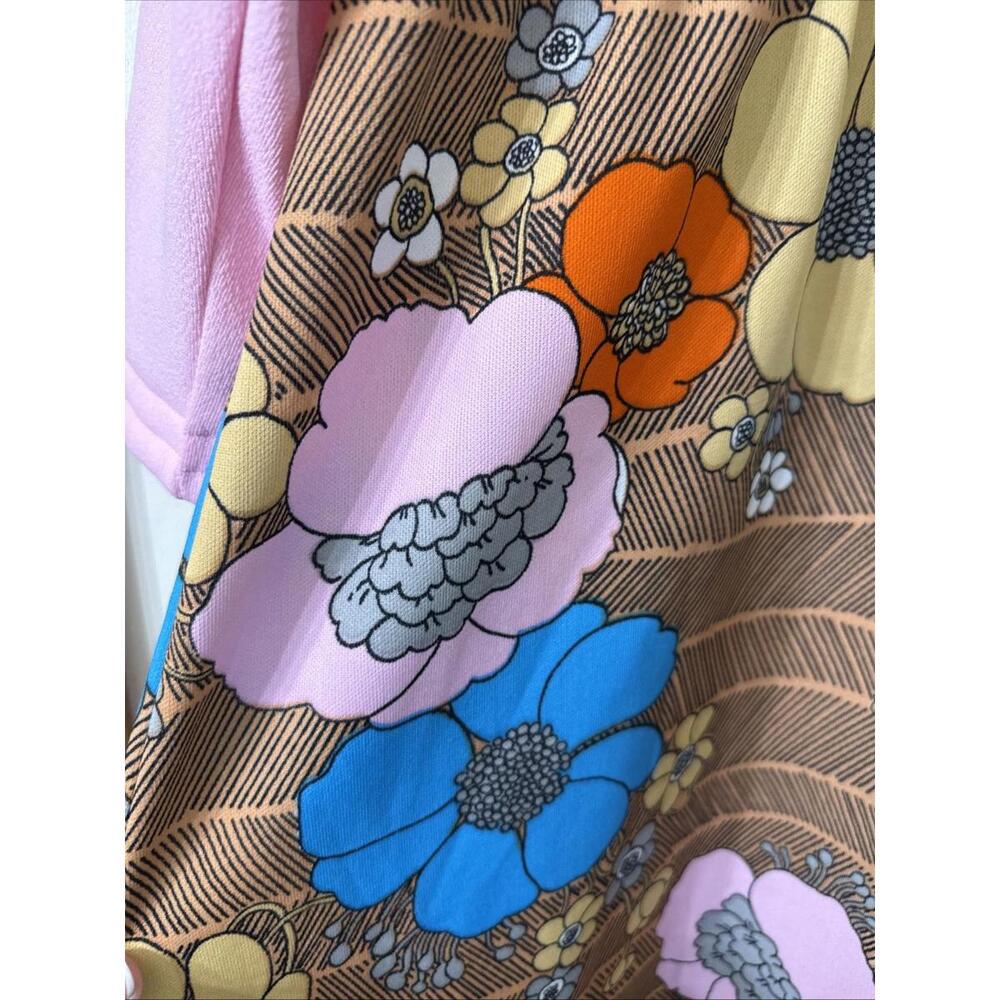 VTG 70s Sz 14 Pink Floral Maxi Dress High Waist Mod Retro Hippie Flower power - Picture 5 of 11